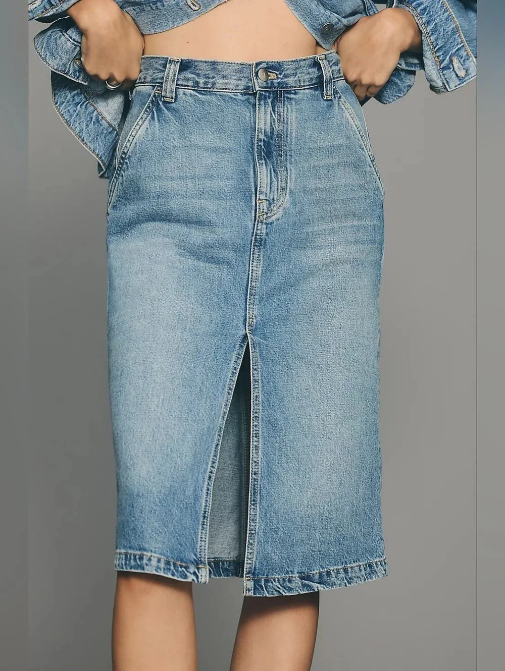 Pilcro Front Slit Blue Denim Skirt, Size 10 Knee Length Cotton Western - Picture 3 of 12